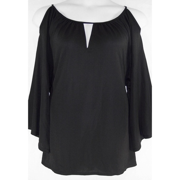 NEW Essentials By Milano 3X Black Crepe 3/4 Sleeve Top - Picture 3 of 8